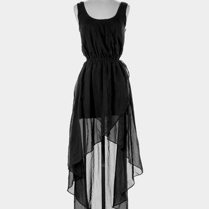 Black Chiffon High-Low Cut out Dress